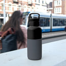 Black-Metallic Grey 16 Oz, HYDY - Water bottles, 18/8 (304) Stainless Steel, BPA Free, Reusable