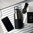 Titanium grey-Ink Black 16 Oz, HYDY - Water bottles, 18/8 (304) Stainless Steel, BPA Free, Reusable