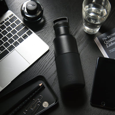 Black-Ink Black 16 Oz, HYDY - Water bottles, 18/8 (304) Stainless Steel, BPA Free, Reusable