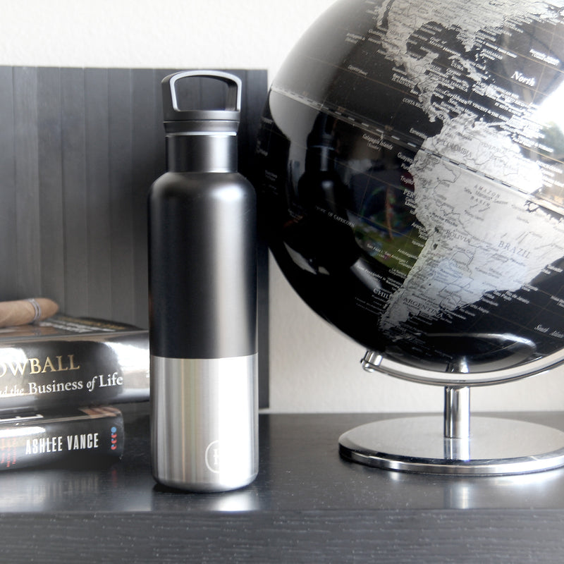 Black-Stainless natural silver 20 Oz, HYDY - Water bottles, 18/8 (304) Stainless Steel, BPA Free, Reusable