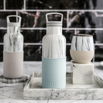 White Marble-Cumulus 16 Oz, HYDY - Water bottles, 18/8 (304) Stainless Steel, BPA Free, Reusable