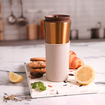 Bronze Gold Travel Mug - Eucalyptus 15 Oz