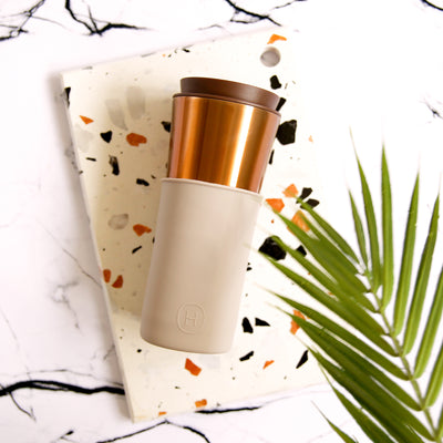 Bronze Gold Travel Mug - Eucalyptus 15 Oz
