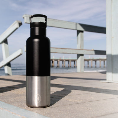 Black-Stainless natural silver 20 Oz, HYDY - Water bottles, 18/8 (304) Stainless Steel, BPA Free, Reusable